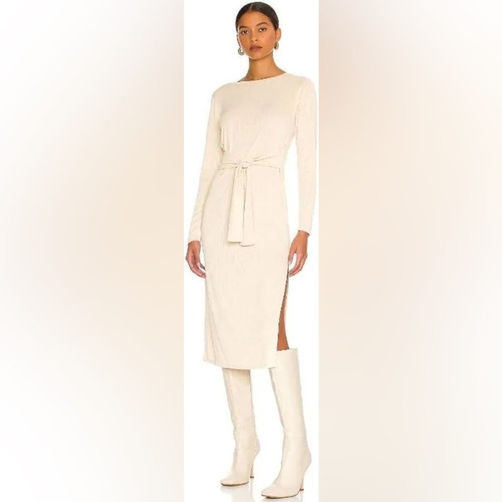 BB Dakota Cream Ribbed Long Sleeve Bodycon Dress